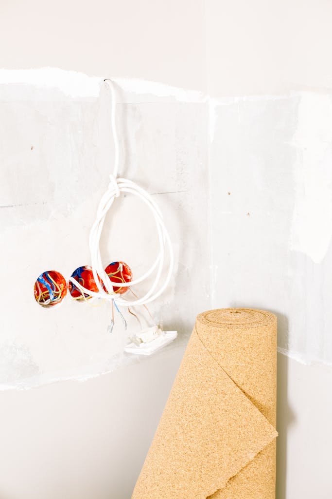 Image of electrical wires hanging in a white wall during home renovation.